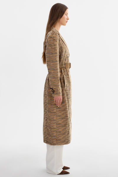 LESLIE | Faux Hair Tiger Print Trench Coat