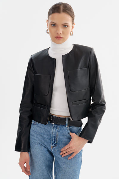 nmtc+】 line leather jacket ブラック 【公式通販】