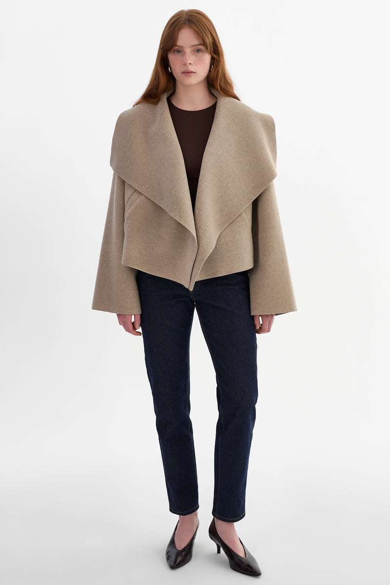 Cropped Cascade Collar Jacket