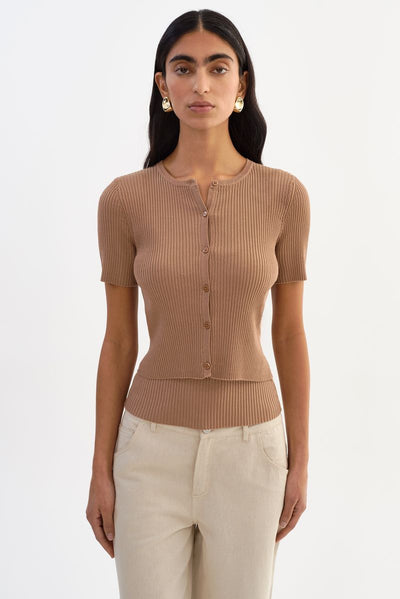 MAEVA | Shimmery Rib Knit Cropped Cardigan