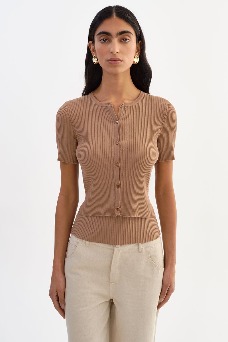MAEVA | Gilet court en maille côtelée brillante