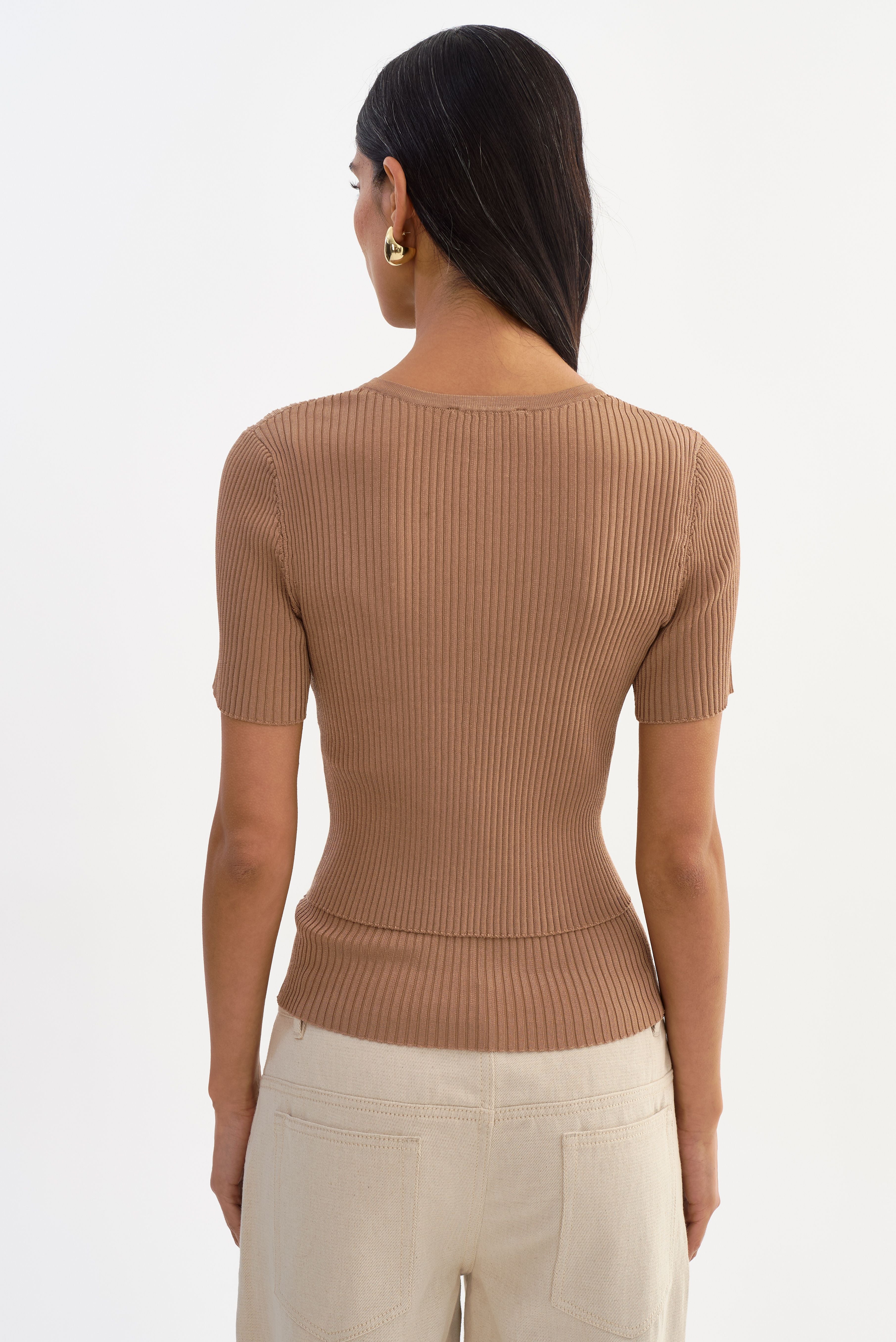 MAEVA | Gilet court en maille côtelée brillante