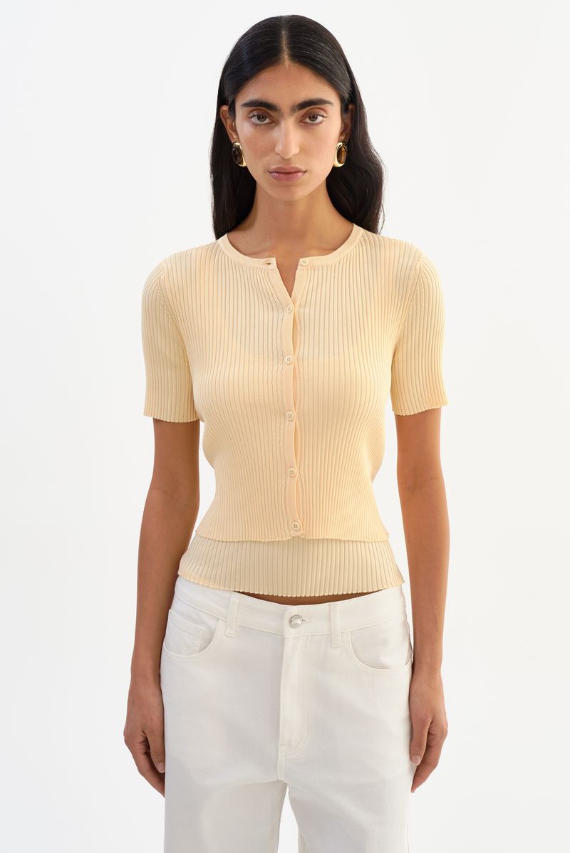 MAEVA | Shimmery Rib Knit Cropped Cardigan