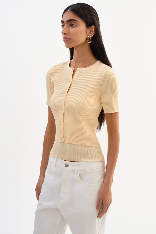 MAEVA | Shimmery Rib Knit Cropped Cardigan