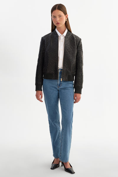 MARLEY | Leather Basket Weave Jacket