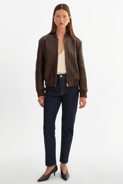 MARLEY | Leather Basket Weave Jacket