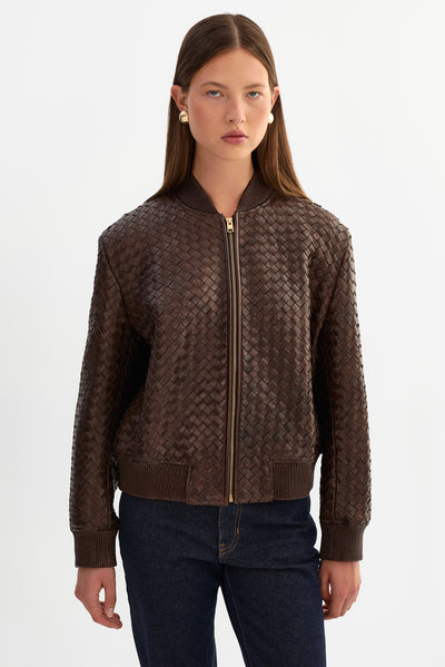 MARLEY | Leather Basket Weave Jacket