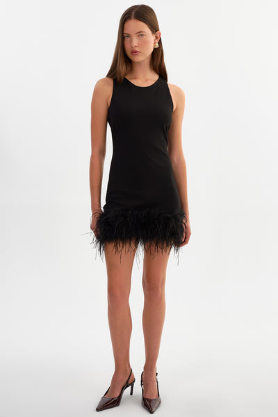 MARTINA | Sleeveless Feather Trimmed Mini Dress