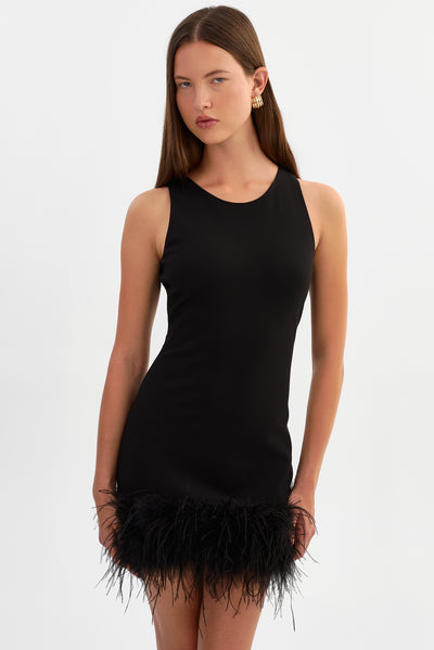 MARTINA | Sleeveless Feather Trimmed Mini Dress