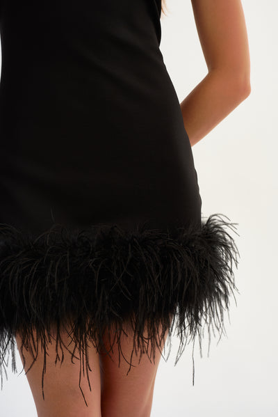 MARTINA | Sleeveless Feather Trimmed Mini Dress