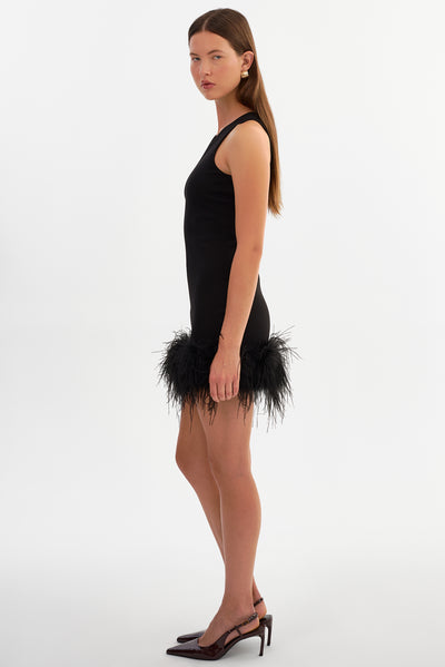 MARTINA | Sleeveless Feather Trimmed Mini Dress