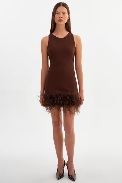 MARTINA | Sleeveless Feather Trimmed Mini Dress