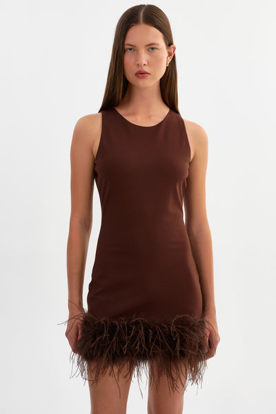MARTINA | Sleeveless Feather Trimmed Mini Dress