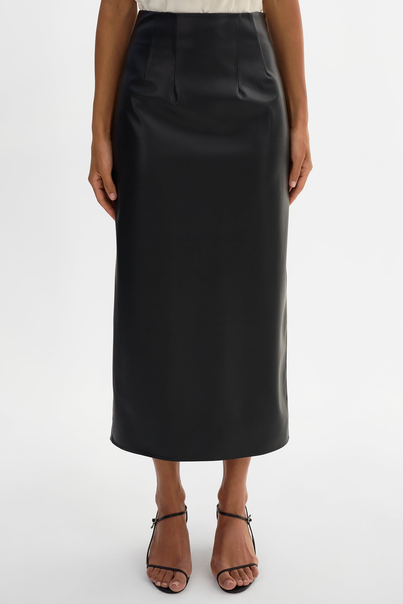 MAYLOR | High-Waisted Faux Leather Midi Skirt