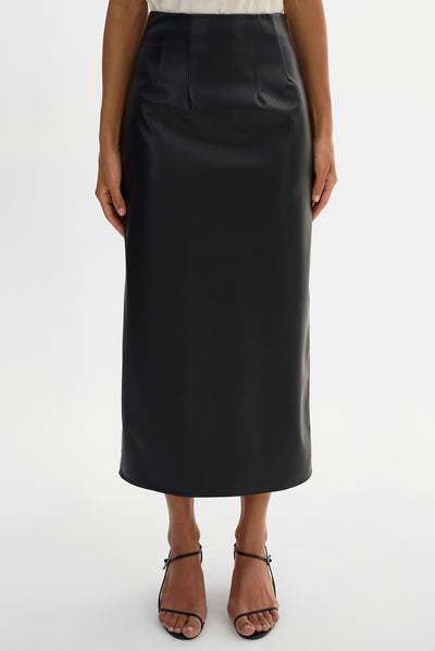 MAYLOR | High-Waisted Faux Leather Midi Skirt