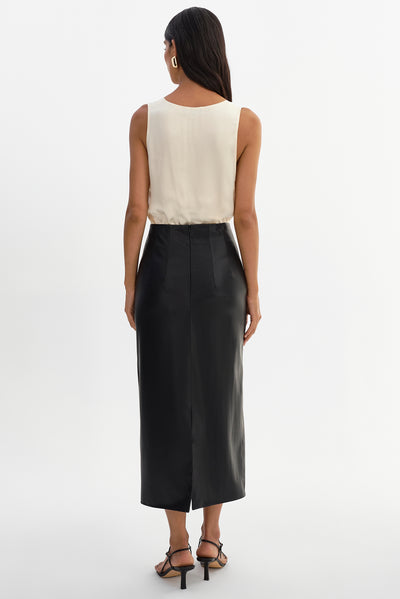 MAYLOR | High-Waisted Faux Leather Midi Skirt