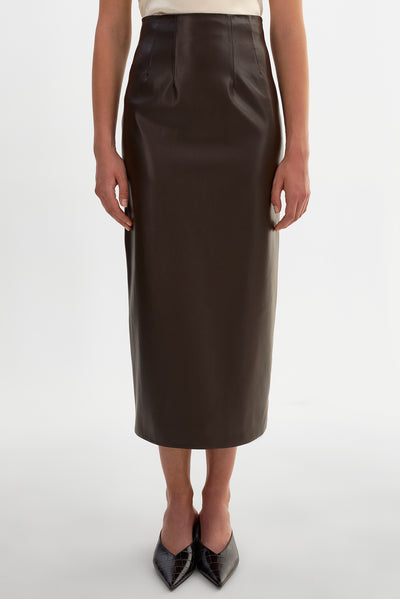 MAYLOR | High-Waisted Faux Leather Midi Skirt