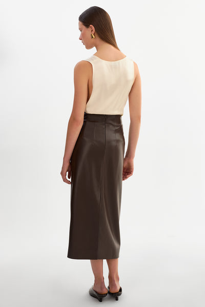 MAYLOR | High-Waisted Faux Leather Midi Skirt