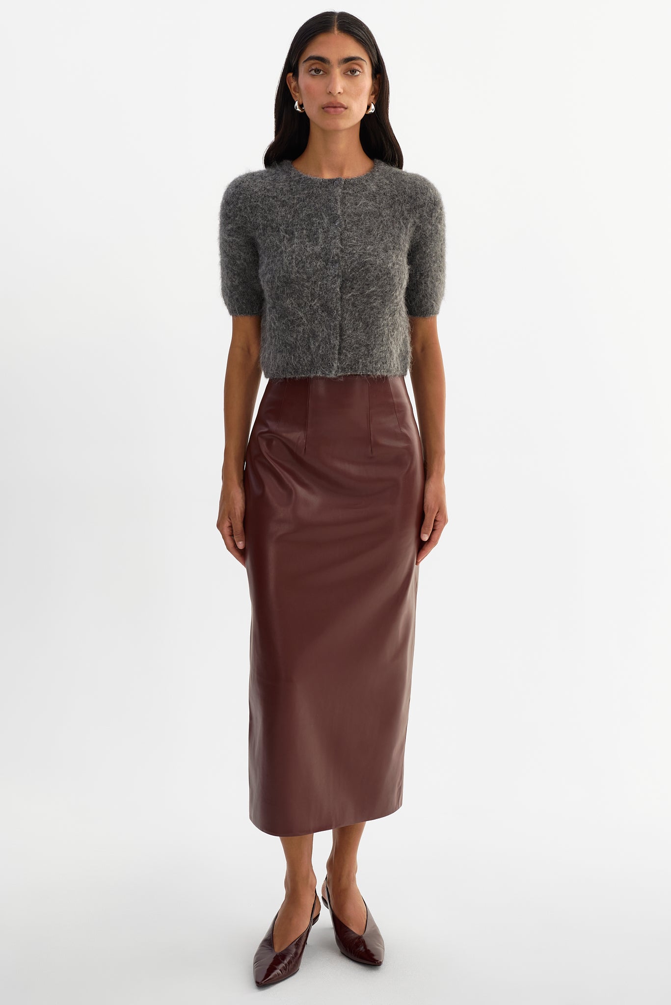 MAYLOR | High-Waisted Faux Leather Midi Skirt
