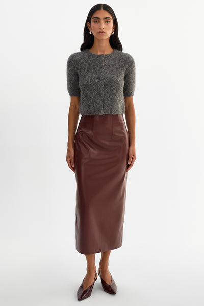 MAYLOR | High-Waisted Faux Leather Midi Skirt
