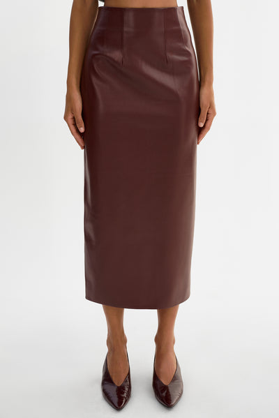 MAYLOR | High-Waisted Faux Leather Midi Skirt