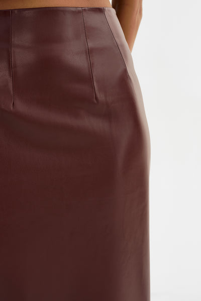 MAYLOR | High-Waisted Faux Leather Midi Skirt