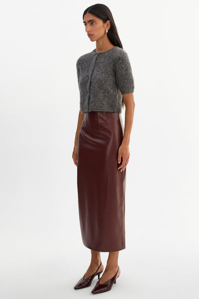 MAYLOR | High-Waisted Faux Leather Midi Skirt
