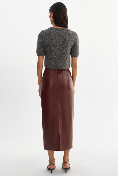 MAYLOR | High-Waisted Faux Leather Midi Skirt