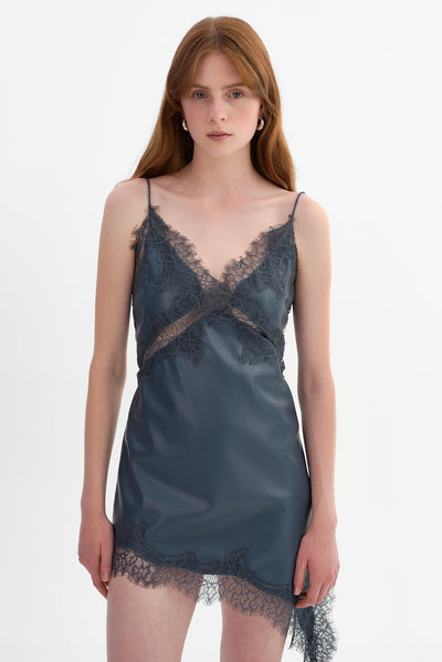 PAULINA | Lace Trim Faux Leather Mini Dress