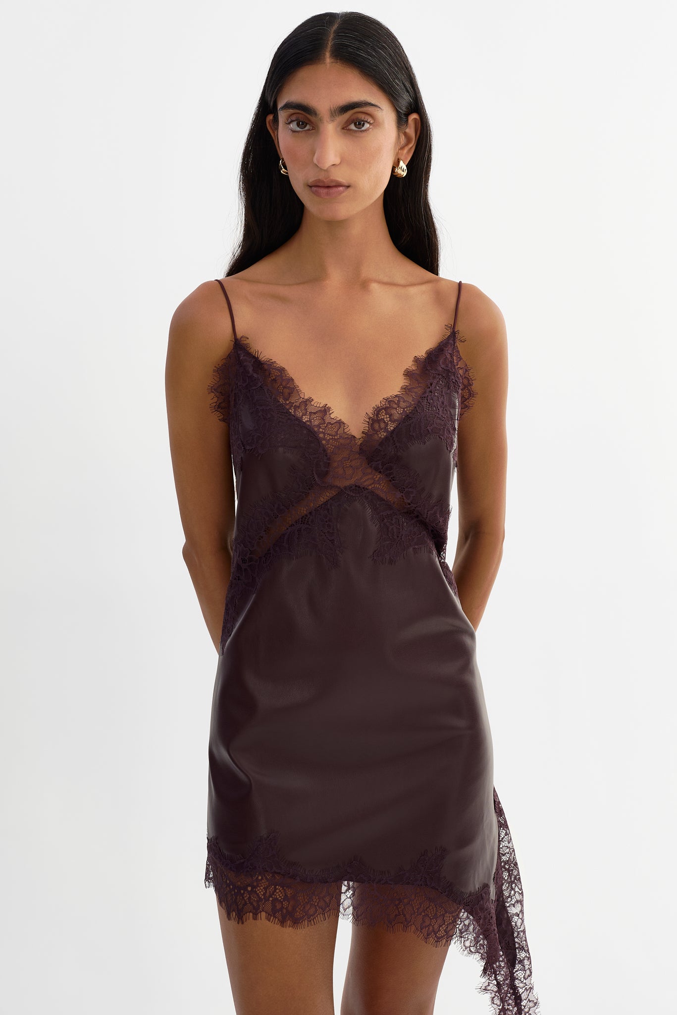 PAULINA | Lace Trim Faux Leather Mini Dress