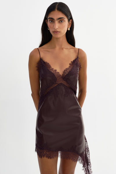PAULINA | Lace Trim Faux Leather Mini Dress