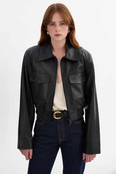 PERRY | Leather Bomber Jacket