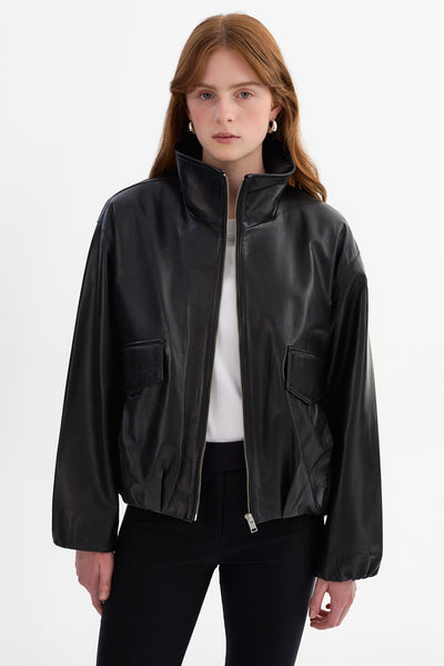 RAMONA | Funnel Neck Leather Jacket