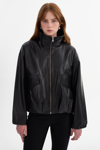 RAMONA | Funnel Neck Leather Jacket