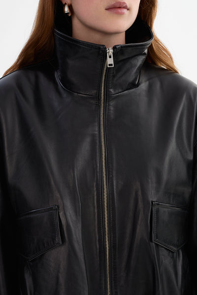 RAMONA | Funnel Neck Leather Jacket