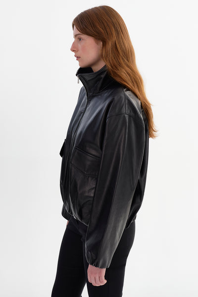 RAMONA | Funnel Neck Leather Jacket