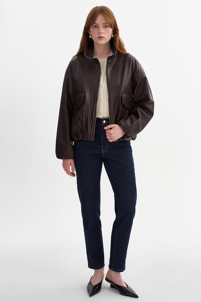 RAMONA | Funnel Neck Leather Jacket