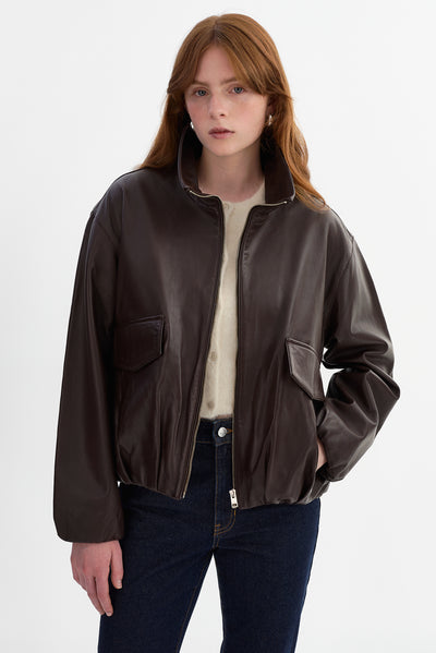 RAMONA | Funnel Neck Leather Jacket
