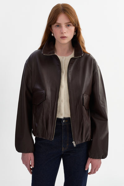RAMONA | Funnel Neck Leather Jacket