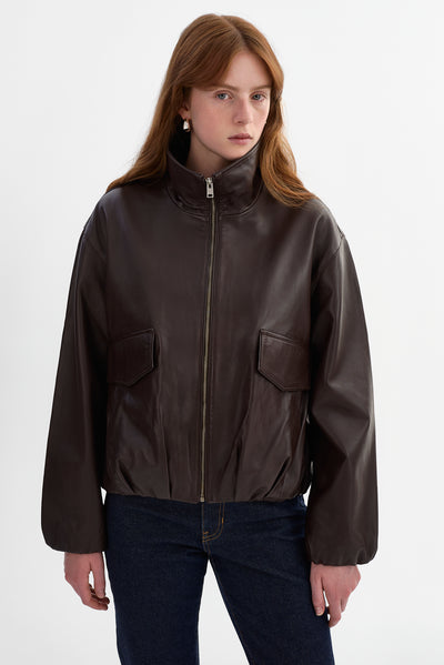 RAMONA | Funnel Neck Leather Jacket