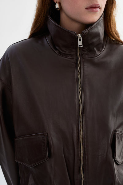 RAMONA | Funnel Neck Leather Jacket