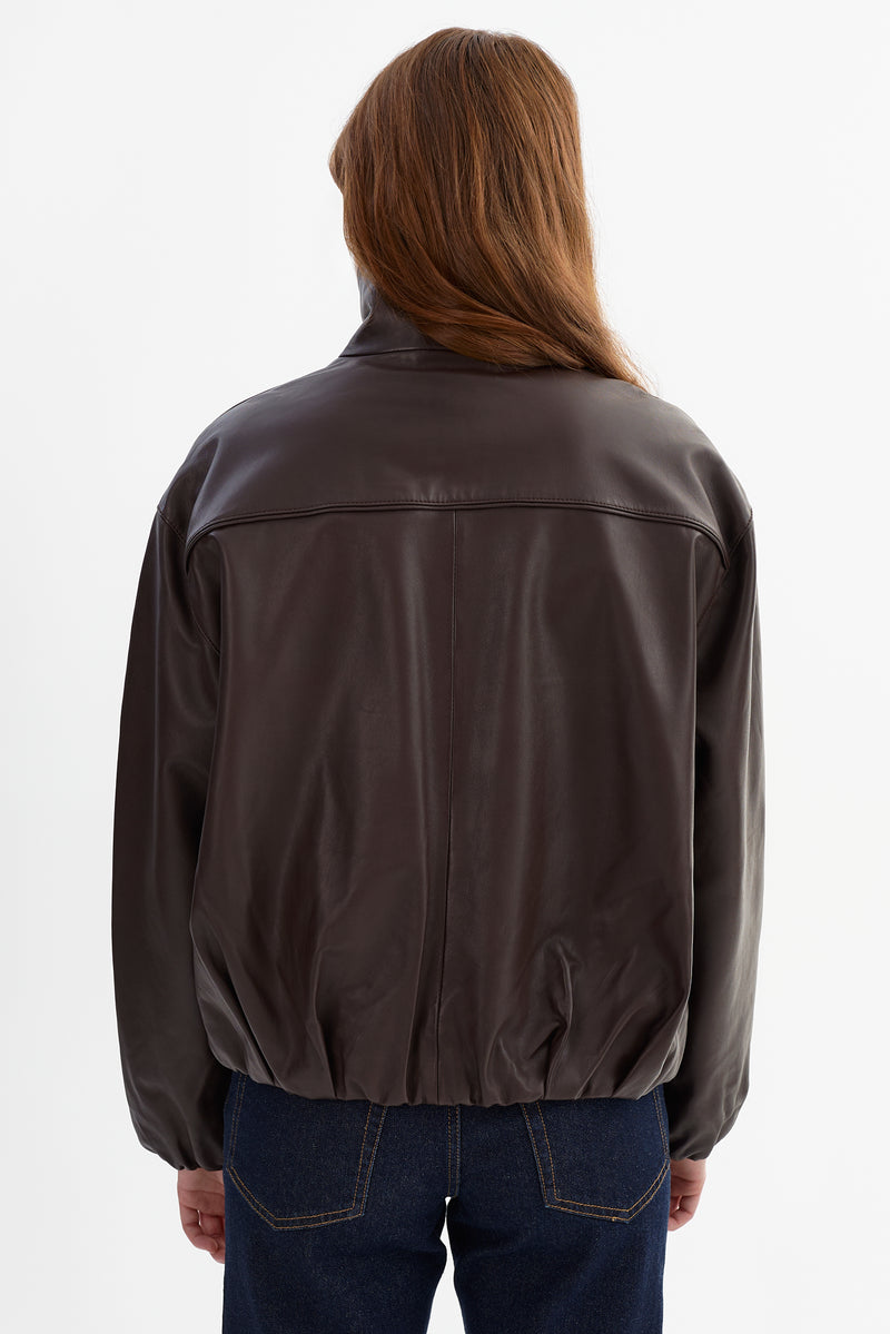 Funnel Neck Leather Jacket