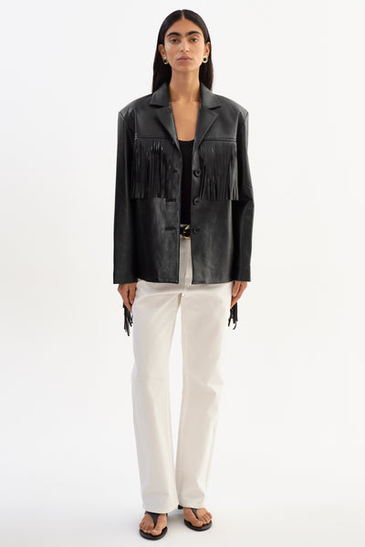 RIANNE | Leather Fringe Jacket