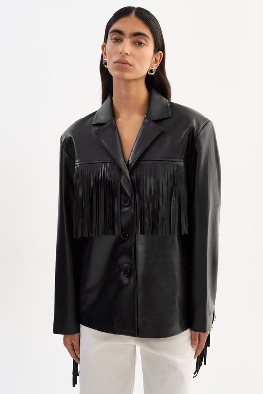 RIANNE | Leather Fringe Jacket