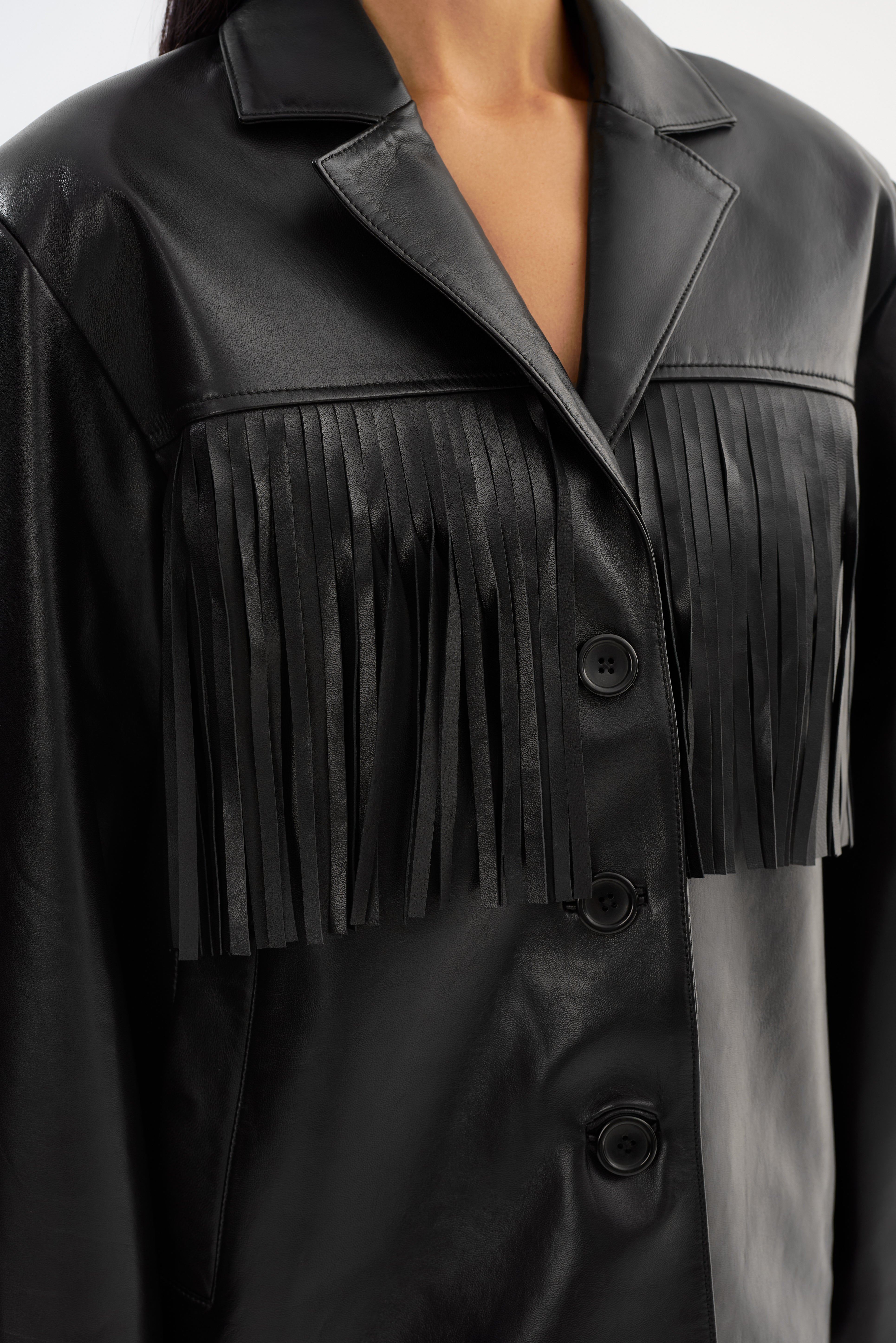 RIANNE | Leather Fringe Jacket