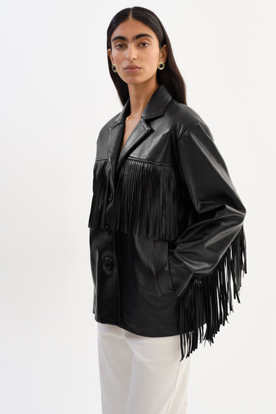 RIANNE | Leather Fringe Jacket