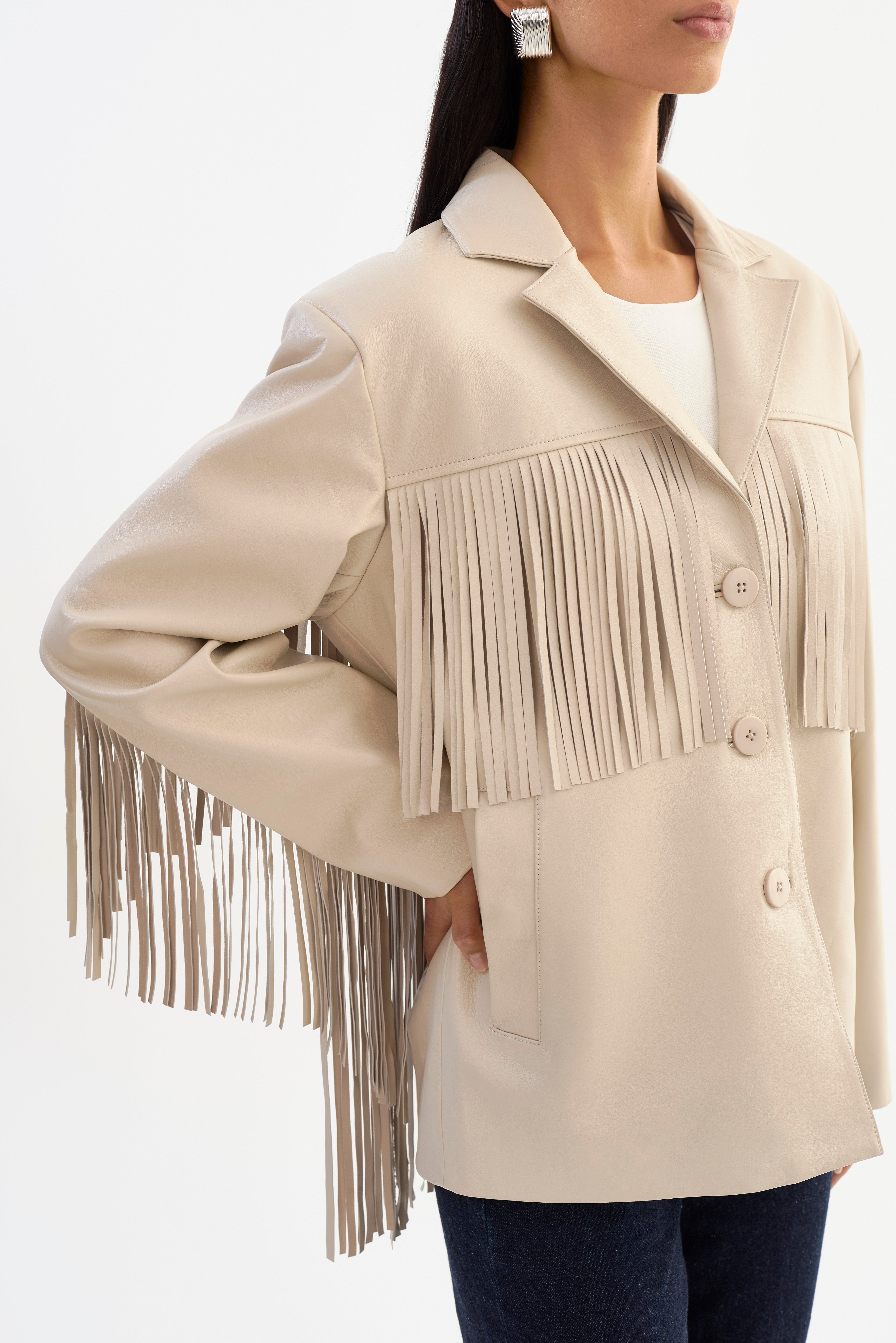 RIANNE | Leather Fringe Jacket