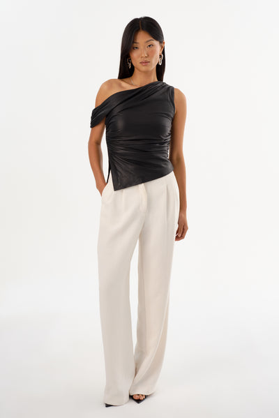 SANNE | Leather Draped Top