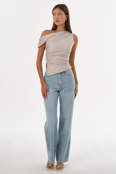 SANNE | Leather Draped Top