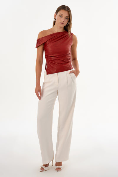 SANNE | Leather Draped Top